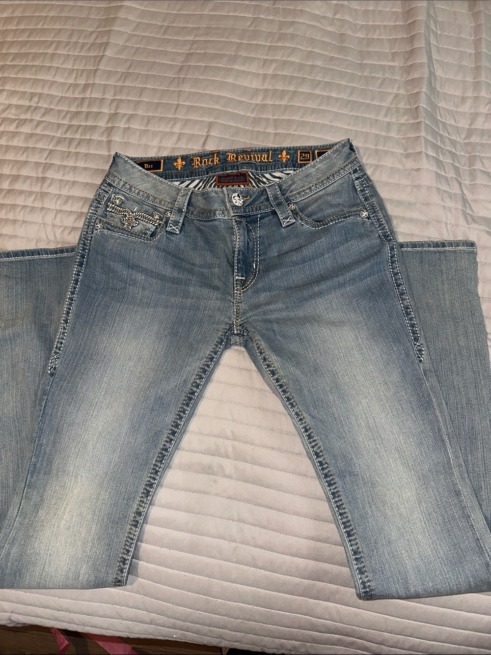 Rock Revival Women's Light Blue Skinny Jeans with Embellished Pocket